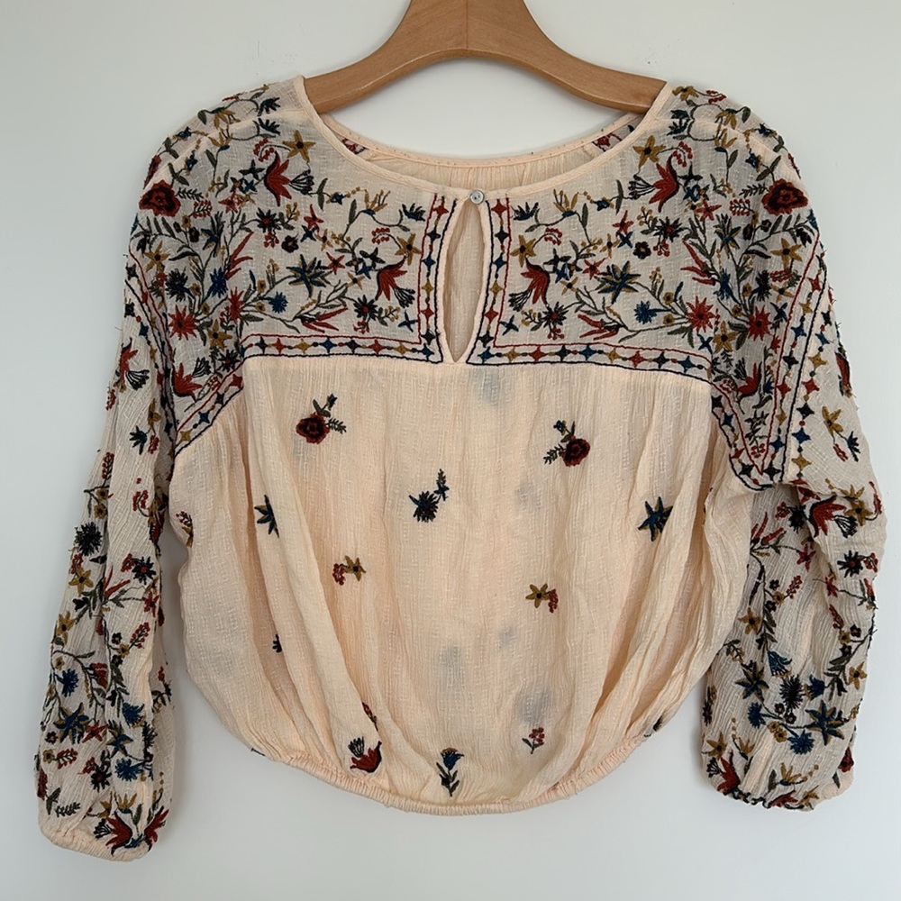 Free People Embroidered Wild Flowers Blouse Size XS - Picture 10 of 15